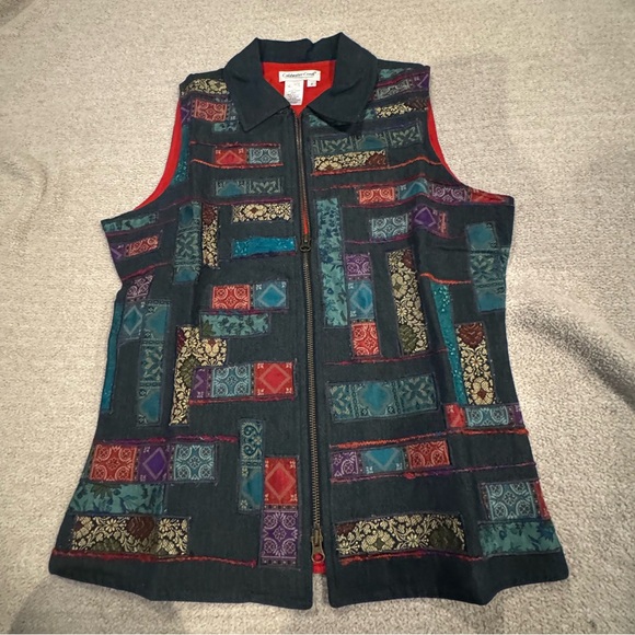 Coldwater Creek Patchwork Zip Vest Small Boho Tapestry Cotton Artsy - Picture 3 of 9